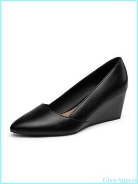 Women's Closed Toe Wedge Pumps Pointed Toe Mid-Heel Dress Shoes